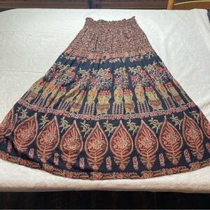 Fortina Vintage Floral Design Black Red Boho Skirt Size Medium